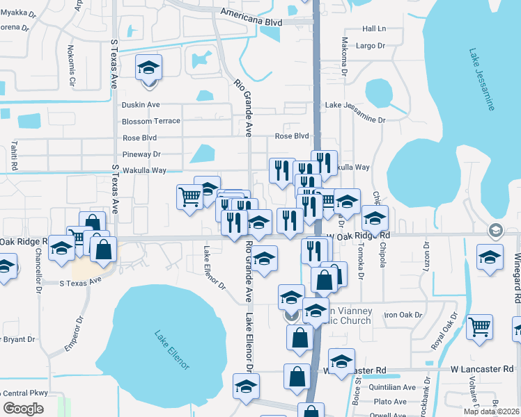 map of restaurants, bars, coffee shops, grocery stores, and more near 1649 Rio Grande Avenue in Orlando