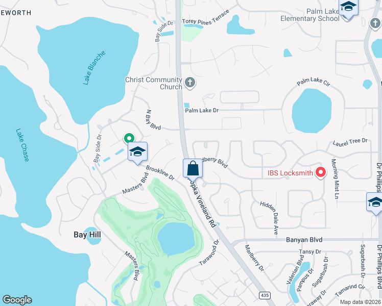 map of restaurants, bars, coffee shops, grocery stores, and more near 6130 Hardrock Circle in Orlando