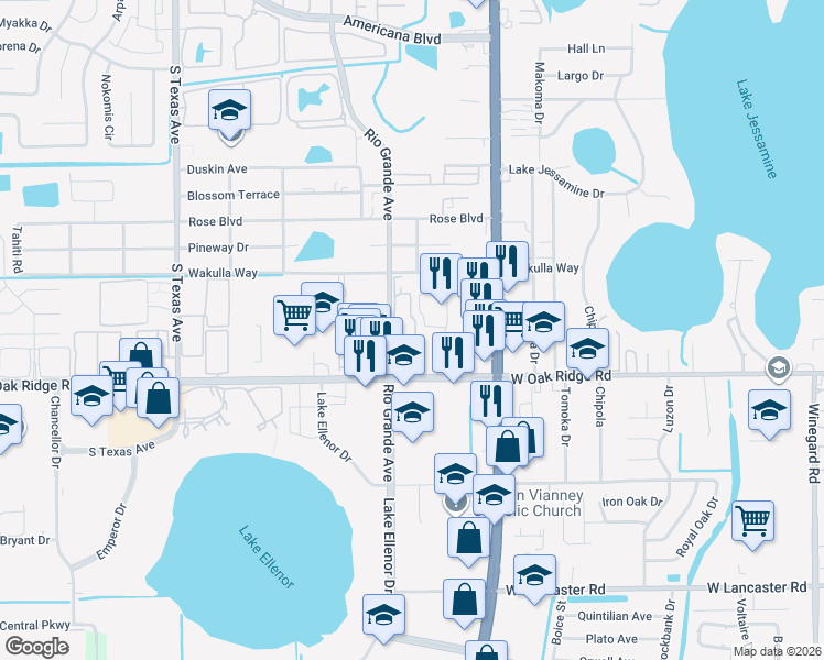 map of restaurants, bars, coffee shops, grocery stores, and more near 1649 Rio Grande Avenue in Orlando