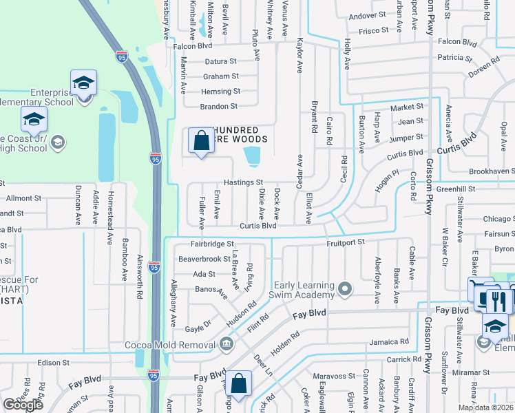 map of restaurants, bars, coffee shops, grocery stores, and more near 6605 Haven Avenue in Cocoa