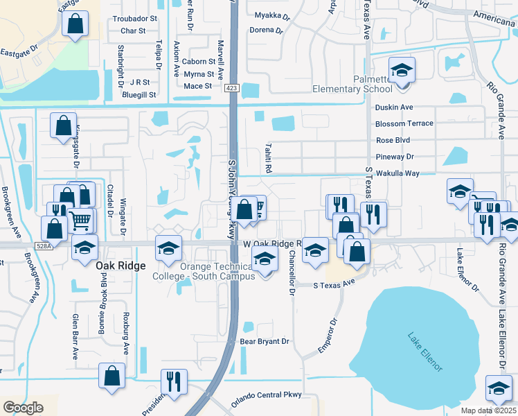 map of restaurants, bars, coffee shops, grocery stores, and more near 2818 Hearthstone Way in Orlando