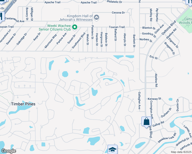 map of restaurants, bars, coffee shops, grocery stores, and more near 3032 Appleblossom Trail in Spring Hill