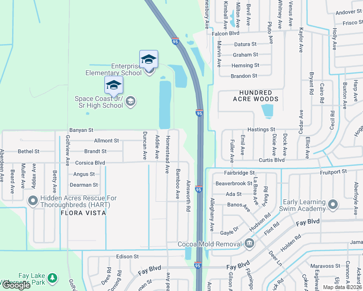 map of restaurants, bars, coffee shops, grocery stores, and more near 6623 Bamboo Avenue in Cocoa
