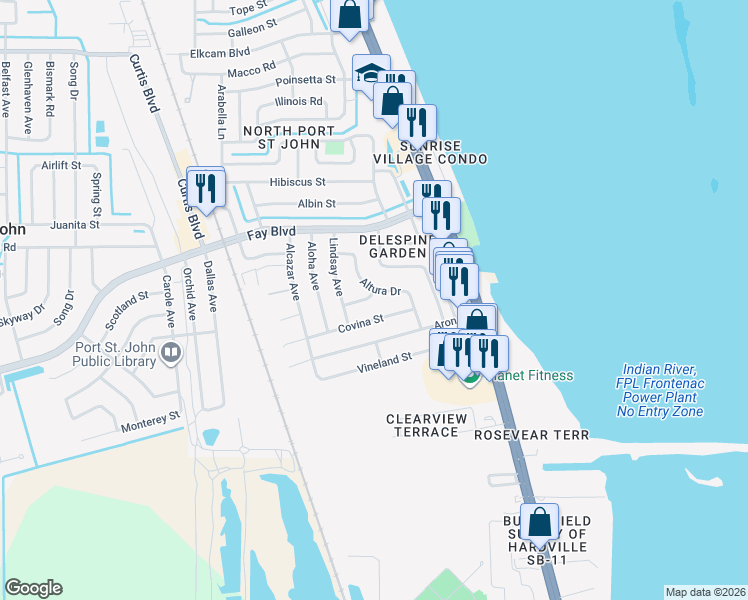 map of restaurants, bars, coffee shops, grocery stores, and more near 1177 Applin Lane in Cocoa