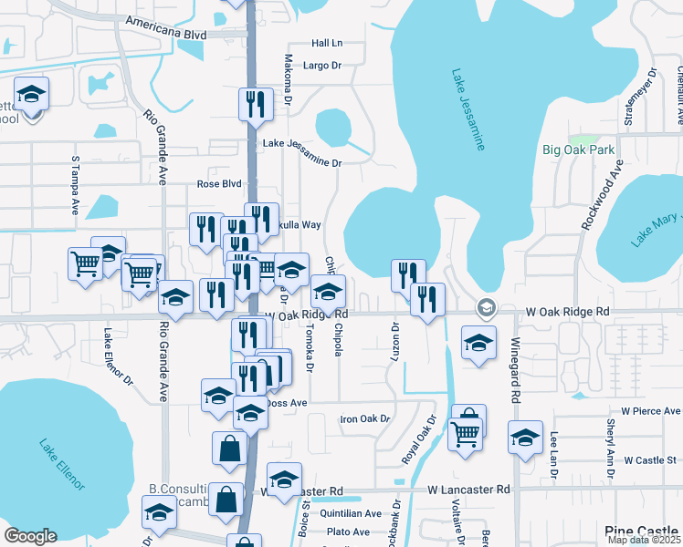 map of restaurants, bars, coffee shops, grocery stores, and more near 5812 Chipola Circle in Orlando