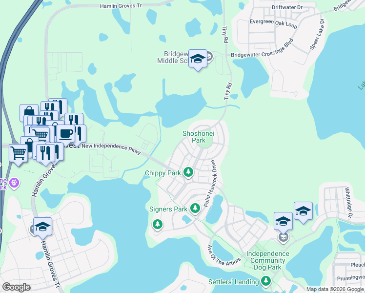 map of restaurants, bars, coffee shops, grocery stores, and more near 15642 Camp Dubois Crescent in Winter Garden