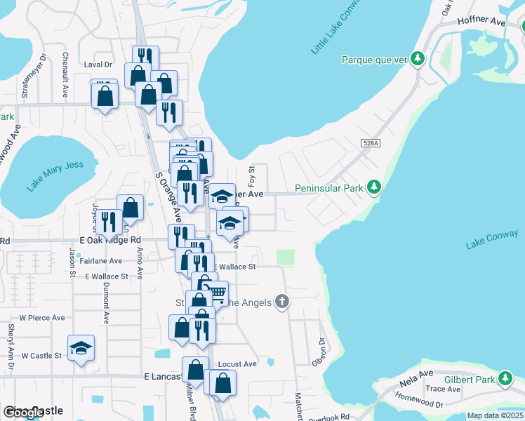 map of restaurants, bars, coffee shops, grocery stores, and more near 1033 Wilks Avenue in Orlando