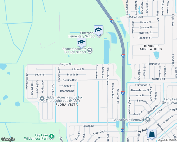 map of restaurants, bars, coffee shops, grocery stores, and more near 6155 Allmont Street in Cocoa