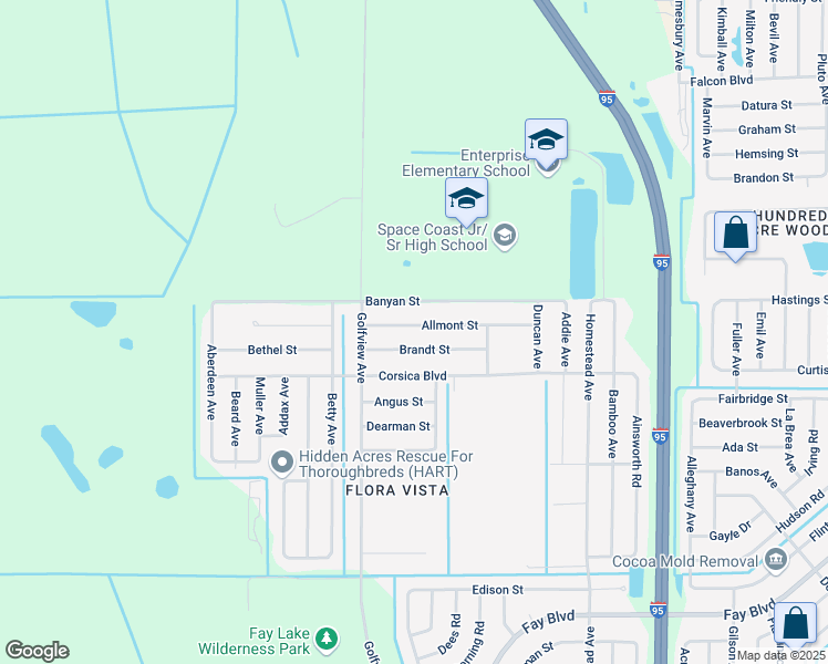 map of restaurants, bars, coffee shops, grocery stores, and more near 6265 Allmont Street in Cocoa