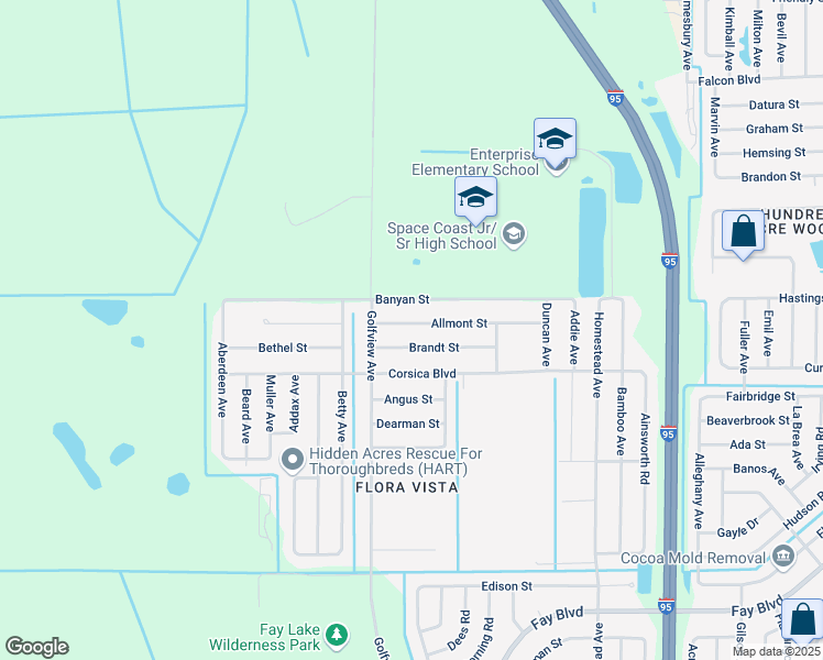 map of restaurants, bars, coffee shops, grocery stores, and more near 6305 Allmont Street in Cocoa