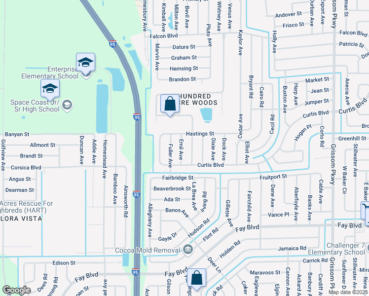 map of restaurants, bars, coffee shops, grocery stores, and more near 6603 Emil Avenue in Cocoa