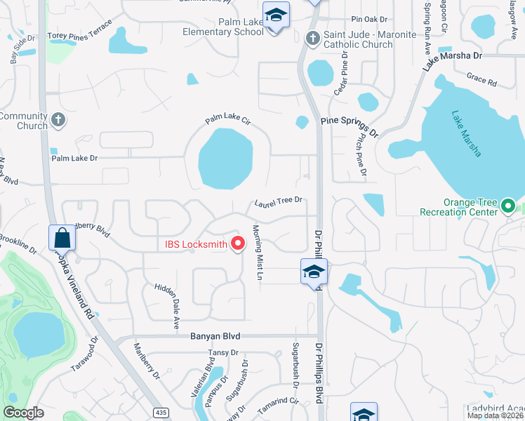 map of restaurants, bars, coffee shops, grocery stores, and more near 8132 Laurel Tree Drive in Orlando