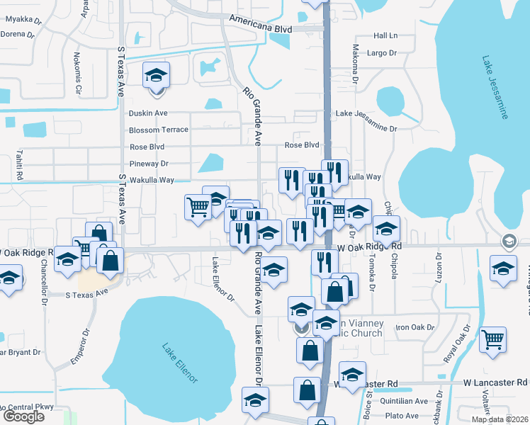 map of restaurants, bars, coffee shops, grocery stores, and more near 1649 Rio Grande Avenue in Orlando