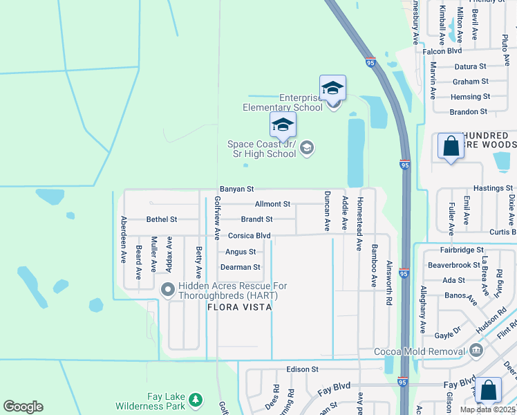 map of restaurants, bars, coffee shops, grocery stores, and more near 6265 Allmont Street in Cocoa