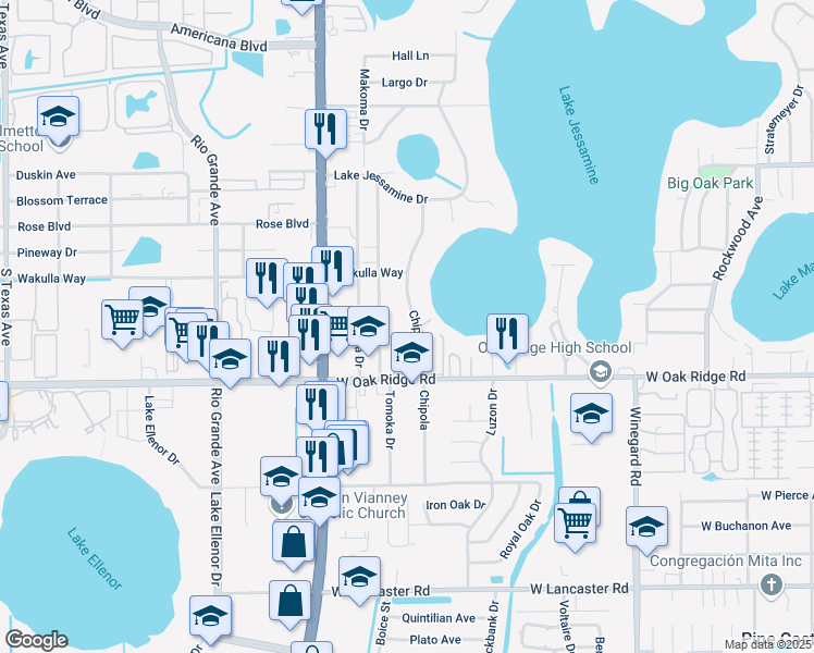 map of restaurants, bars, coffee shops, grocery stores, and more near 5812 Chipola Circle in Orlando
