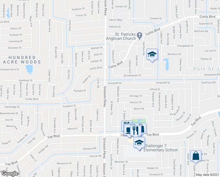 map of restaurants, bars, coffee shops, grocery stores, and more near 6578 West Baker Circle in Cocoa