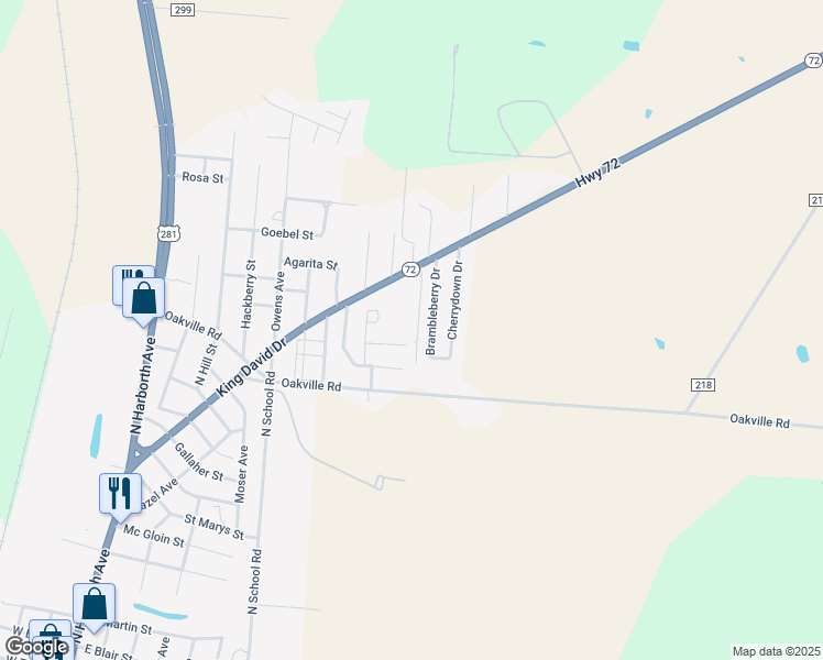 map of restaurants, bars, coffee shops, grocery stores, and more near 1717 45th Street in Three Rivers