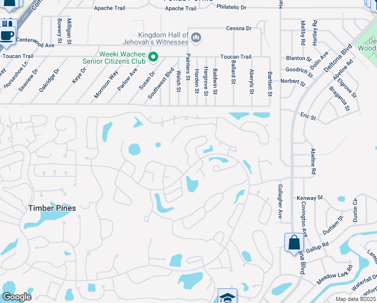 map of restaurants, bars, coffee shops, grocery stores, and more near 3032 Appleblossom Trail in Spring Hill