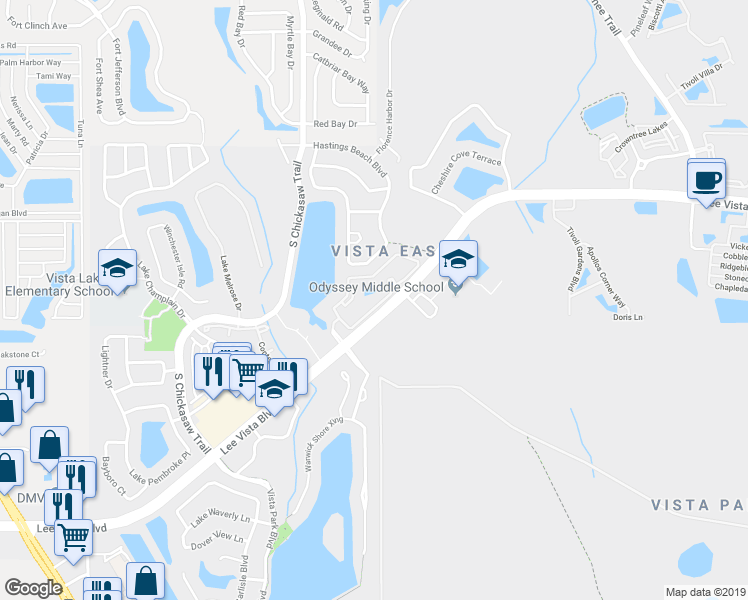 map of restaurants, bars, coffee shops, grocery stores, and more near 8909 Lee Vista Boulevard in Orlando