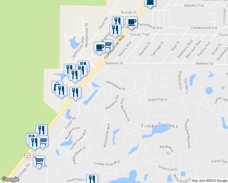 map of restaurants, bars, coffee shops, grocery stores, and more near 6414 Lost Tree Lane in Spring Hill
