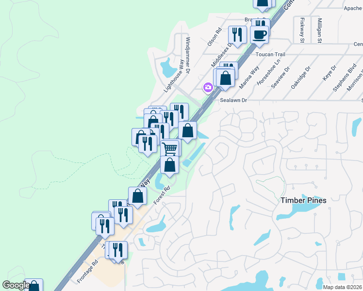 map of restaurants, bars, coffee shops, grocery stores, and more near 2760 Commercial Way in Spring Hill