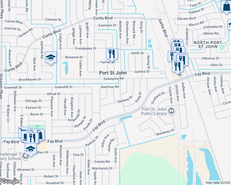 map of restaurants, bars, coffee shops, grocery stores, and more near 6555 Beggs Terrace in Cocoa