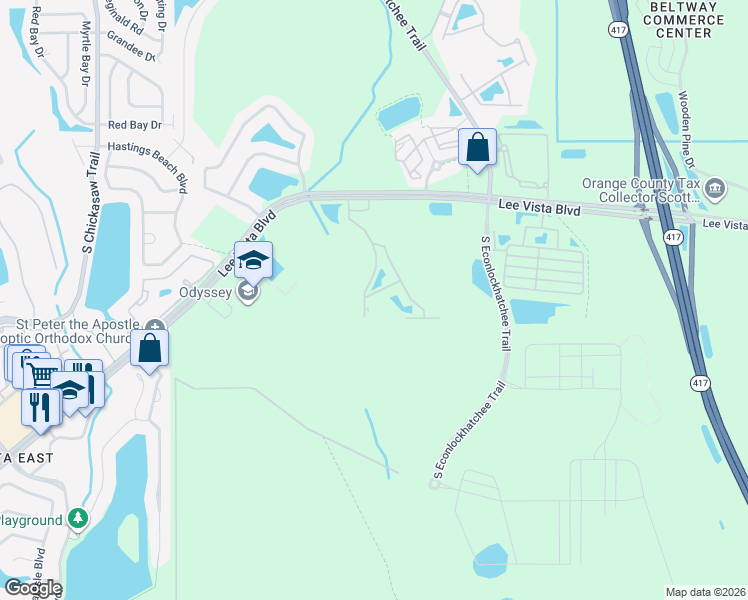 map of restaurants, bars, coffee shops, grocery stores, and more near 9520 Muse Place in Orlando