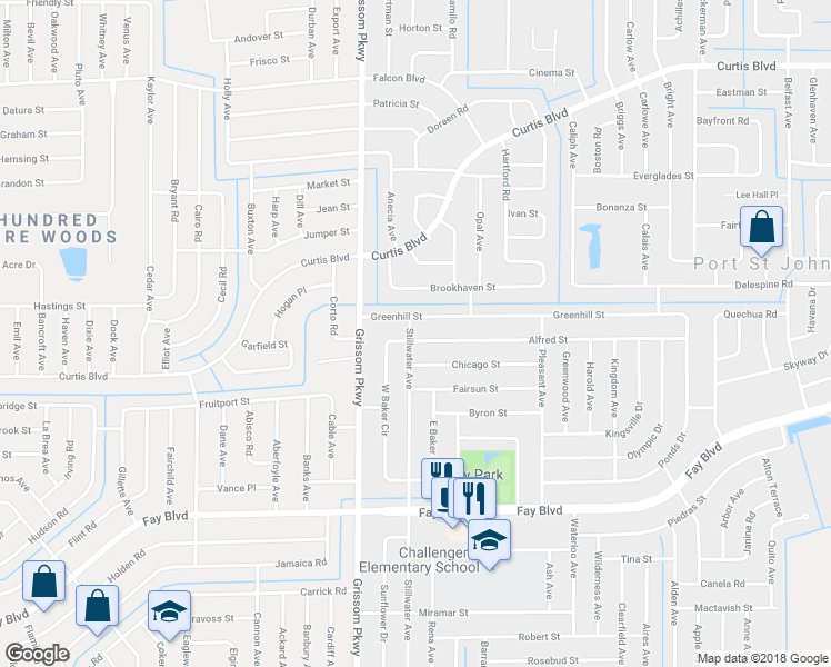 map of restaurants, bars, coffee shops, grocery stores, and more near 4876 Alfred Street in Cocoa