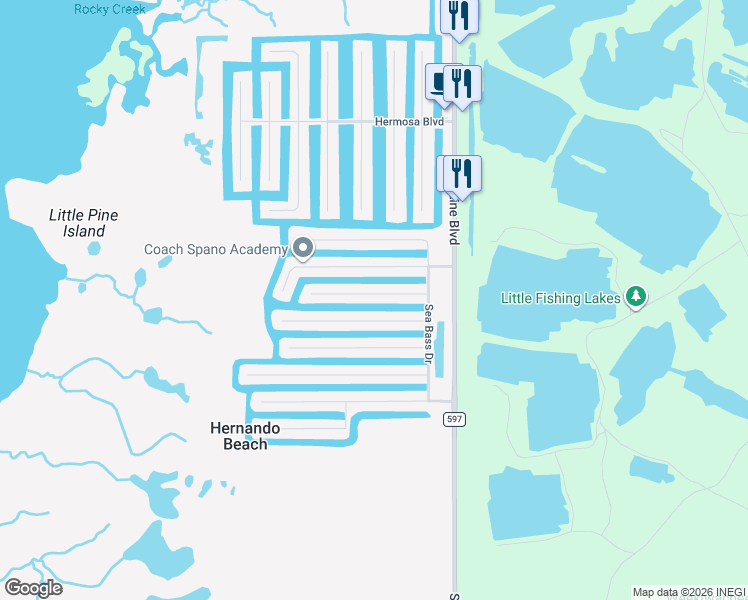 map of restaurants, bars, coffee shops, grocery stores, and more near 3496 Cobia Drive in Hernando Beach