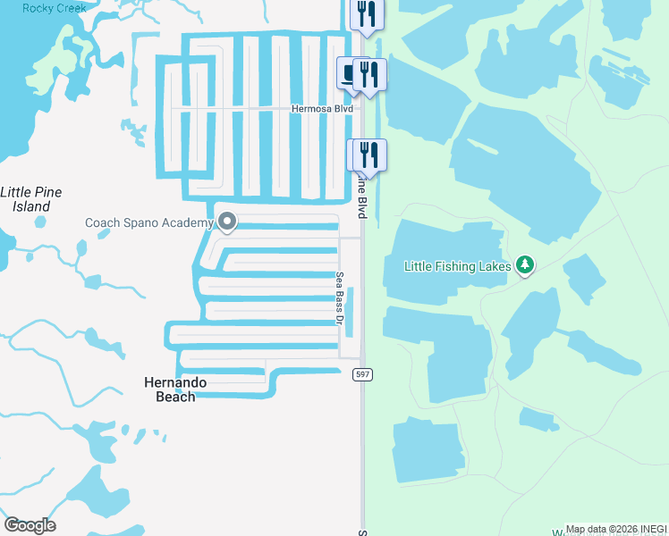 map of restaurants, bars, coffee shops, grocery stores, and more near 4066 Cobia Drive in Hernando Beach