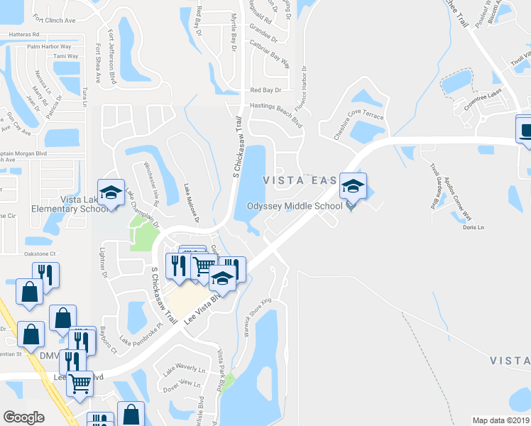 map of restaurants, bars, coffee shops, grocery stores, and more near 9013 Lee Vista Boulevard in Orlando