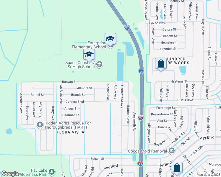 map of restaurants, bars, coffee shops, grocery stores, and more near 6635 Duncan Avenue in Cocoa
