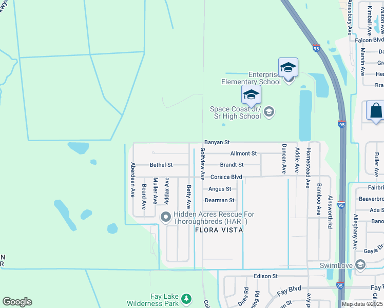 map of restaurants, bars, coffee shops, grocery stores, and more near 6581 Betty Avenue in Cocoa
