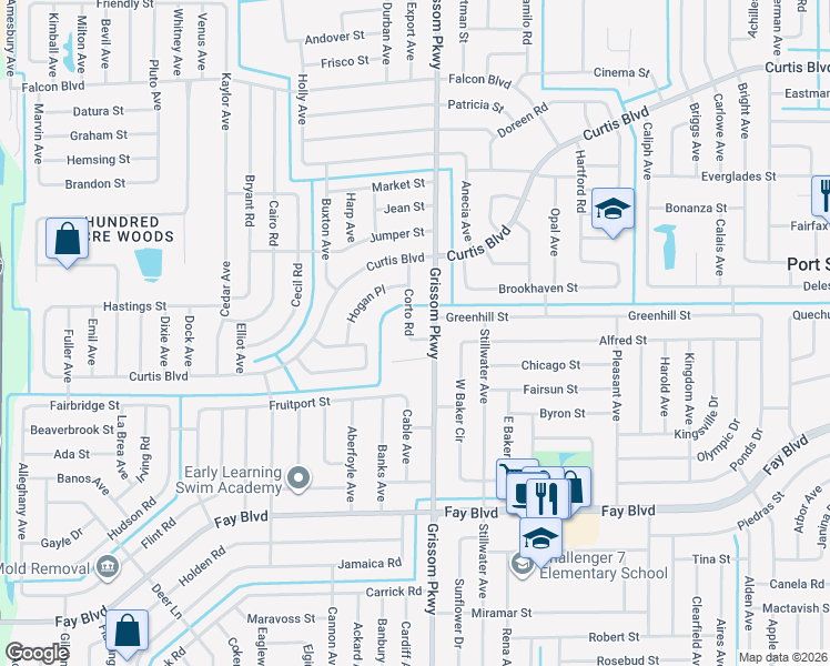 map of restaurants, bars, coffee shops, grocery stores, and more near 6625 Corto Road in Cocoa