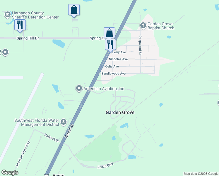 map of restaurants, bars, coffee shops, grocery stores, and more near 17495 Glen Raven Boulevard in Brooksville