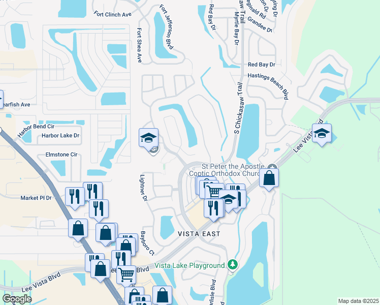 map of restaurants, bars, coffee shops, grocery stores, and more near 8543 Andover Bridge Court in Orlando