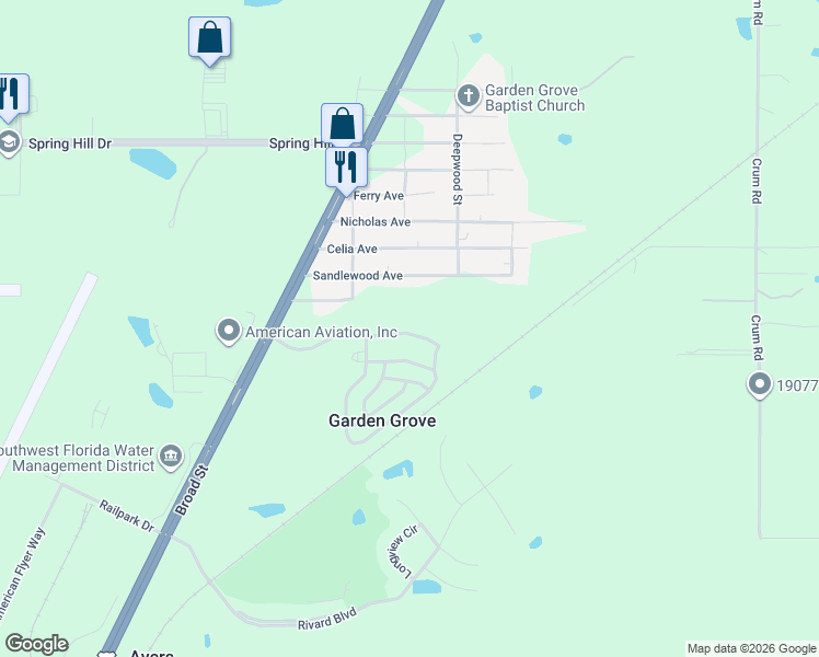 map of restaurants, bars, coffee shops, grocery stores, and more near 18035 Glen Raven Boulevard in Brooksville