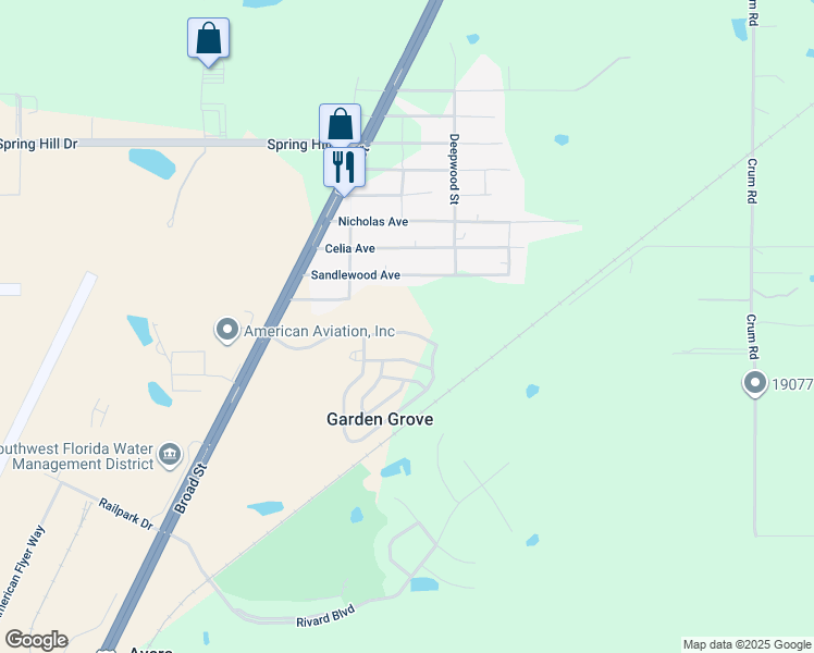 map of restaurants, bars, coffee shops, grocery stores, and more near 18015 Glen Raven Boulevard in Brooksville