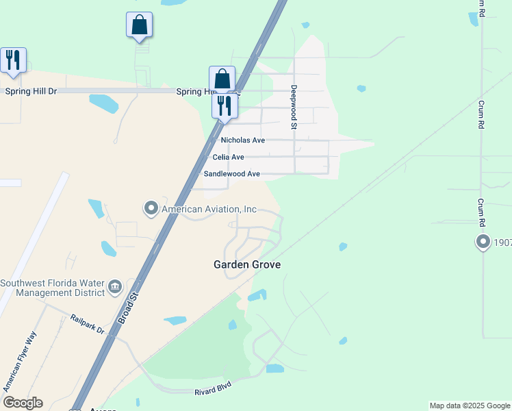 map of restaurants, bars, coffee shops, grocery stores, and more near 18015 Glen Raven Boulevard in Brooksville