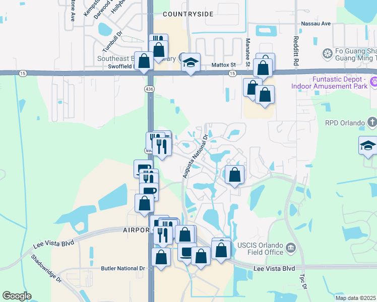map of restaurants, bars, coffee shops, grocery stores, and more near 5789 Bent Pine Drive in Orlando