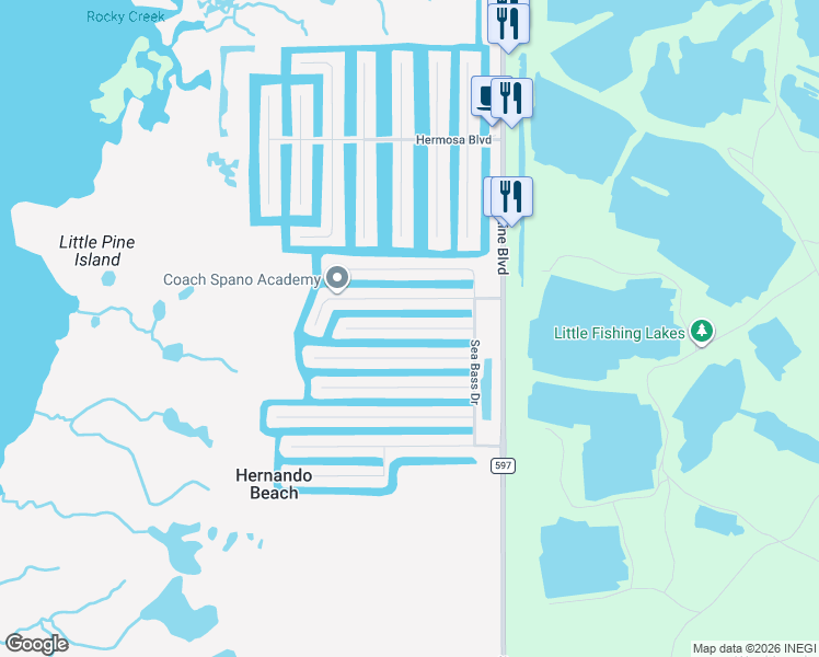 map of restaurants, bars, coffee shops, grocery stores, and more near 3496 Cobia Drive in Hernando Beach