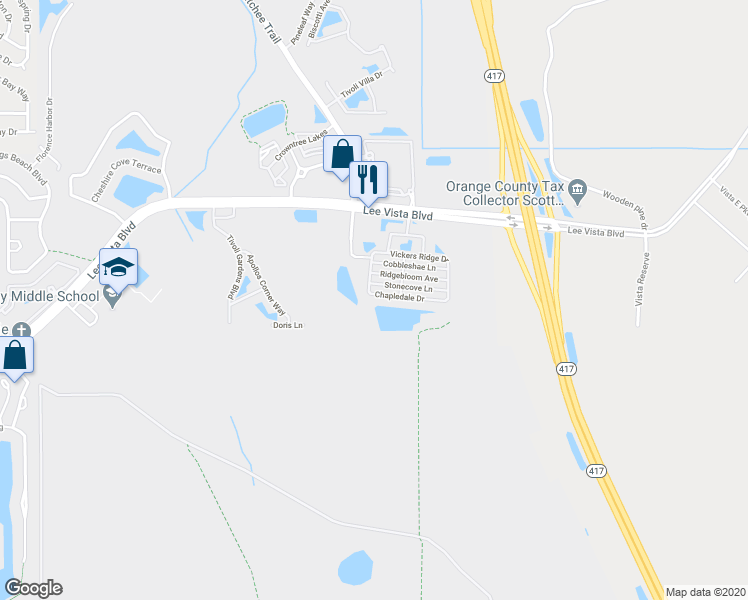 map of restaurants, bars, coffee shops, grocery stores, and more near 6064 Chapledale Drive in Orlando