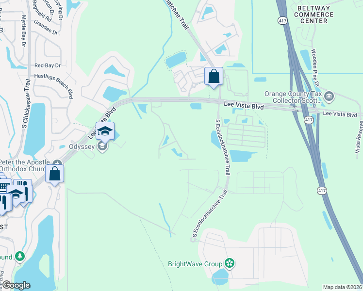 map of restaurants, bars, coffee shops, grocery stores, and more near 6166 Apollos Corner Way in Orlando