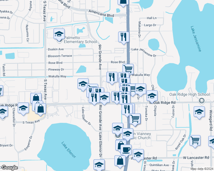 map of restaurants, bars, coffee shops, grocery stores, and more near 1649 Rio Grande Avenue in Orlando