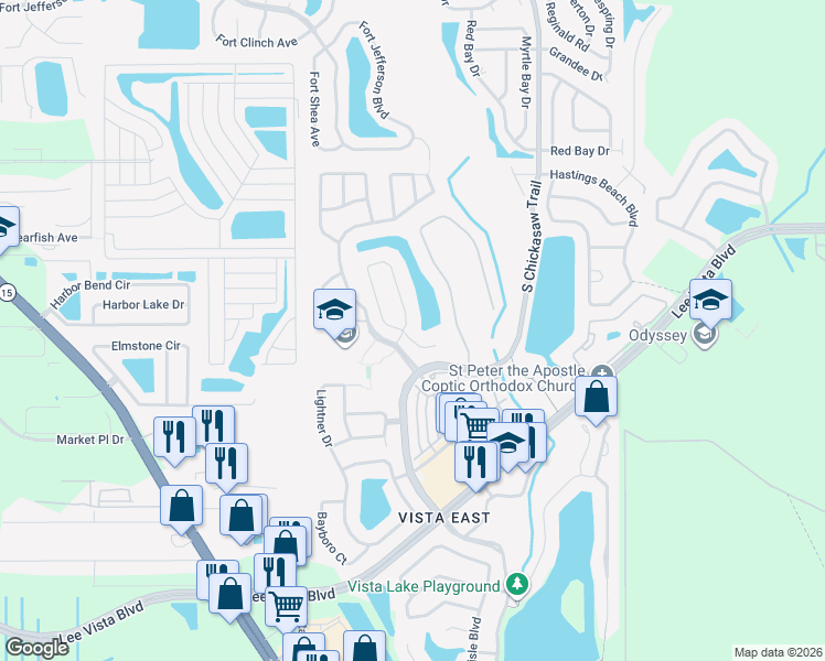 map of restaurants, bars, coffee shops, grocery stores, and more near 8543 Andover Bridge Court in Orlando