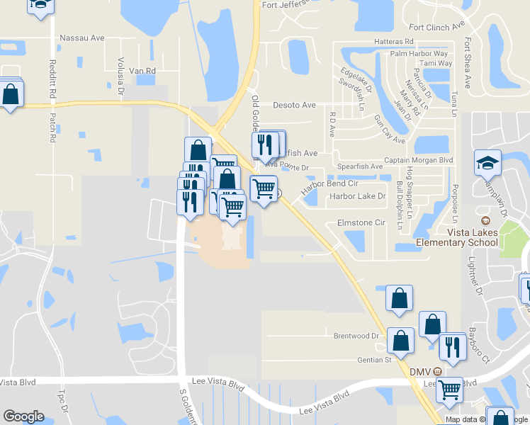 map of restaurants, bars, coffee shops, grocery stores, and more near  in Orlando