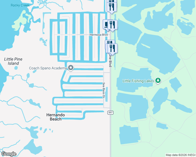 map of restaurants, bars, coffee shops, grocery stores, and more near 4018 Cobia Drive in Hernando Beach