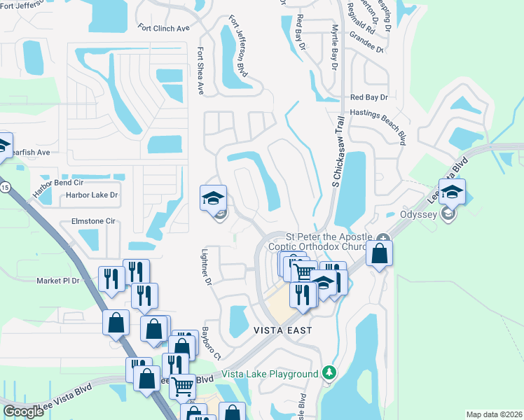 map of restaurants, bars, coffee shops, grocery stores, and more near 8543 Andover Bridge Court in Orlando