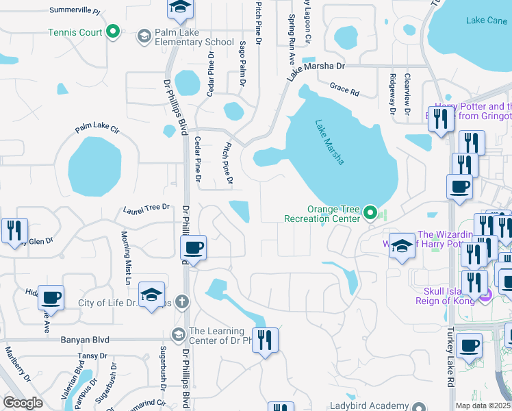 map of restaurants, bars, coffee shops, grocery stores, and more near 6048 Sand Pines Estates Boulevard in Orlando