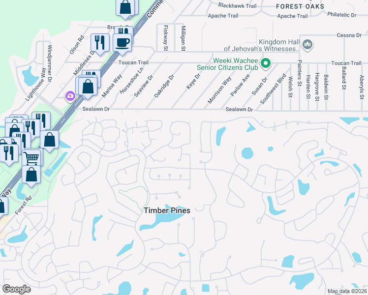 map of restaurants, bars, coffee shops, grocery stores, and more near 2635 Imperial Pine Drive in Spring Hill